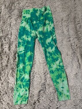 High-Waist Green Tie-Dye Leggings for Women